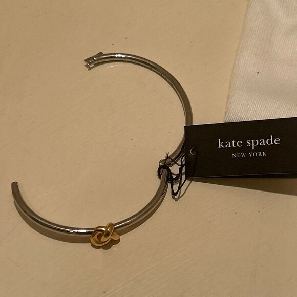 Kate Spade Two Tone Knot Hinge Bangle Bracelet Silver Gold Stackable Elegant NWT - Picture 6 of 6
